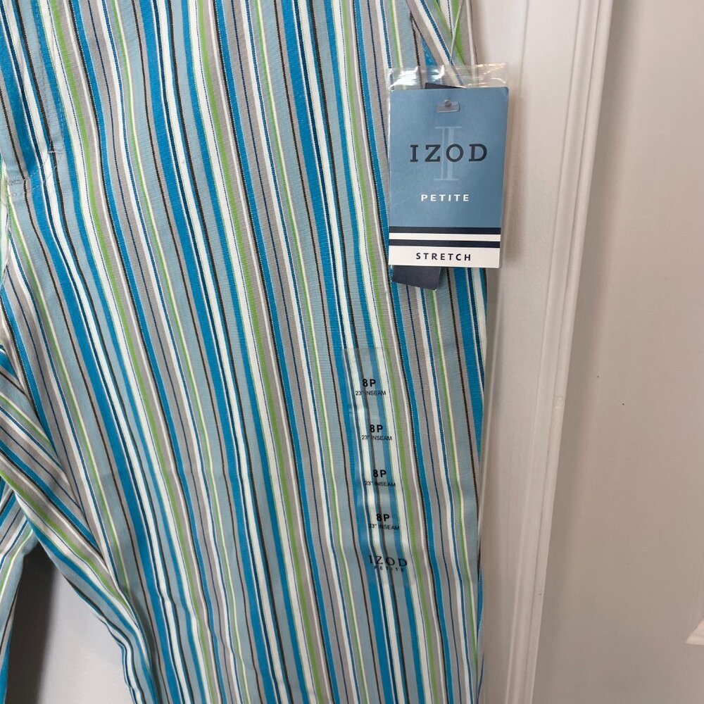 NWT IZOD striped capris 23" size 8P - multicolor pinstripe - golf stretch